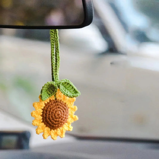 Crochet Sunflower Car Rearview Mirror Hanging Gulyarn