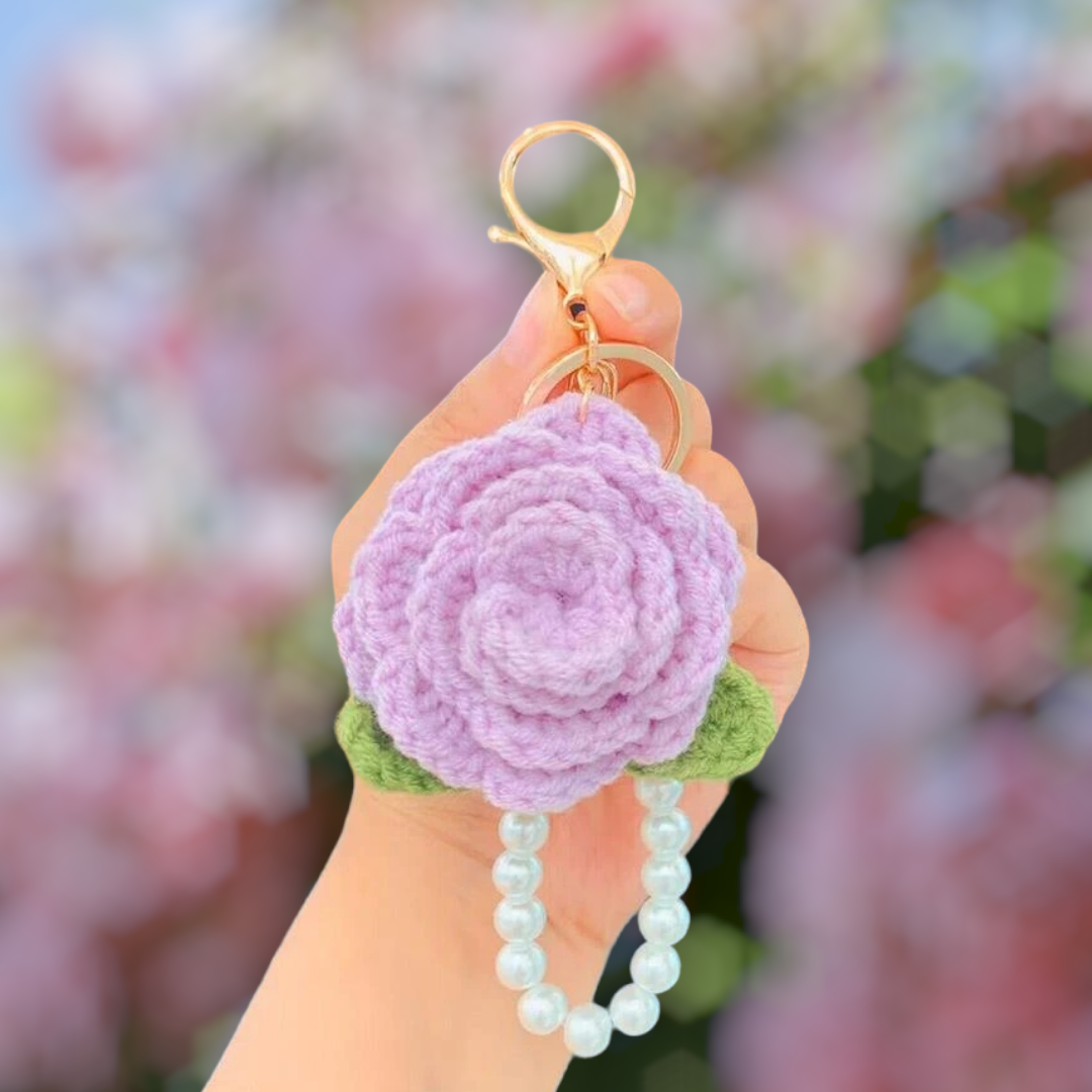 Crochet rose Keychain - Crochet rose Bag charm Gulyarn