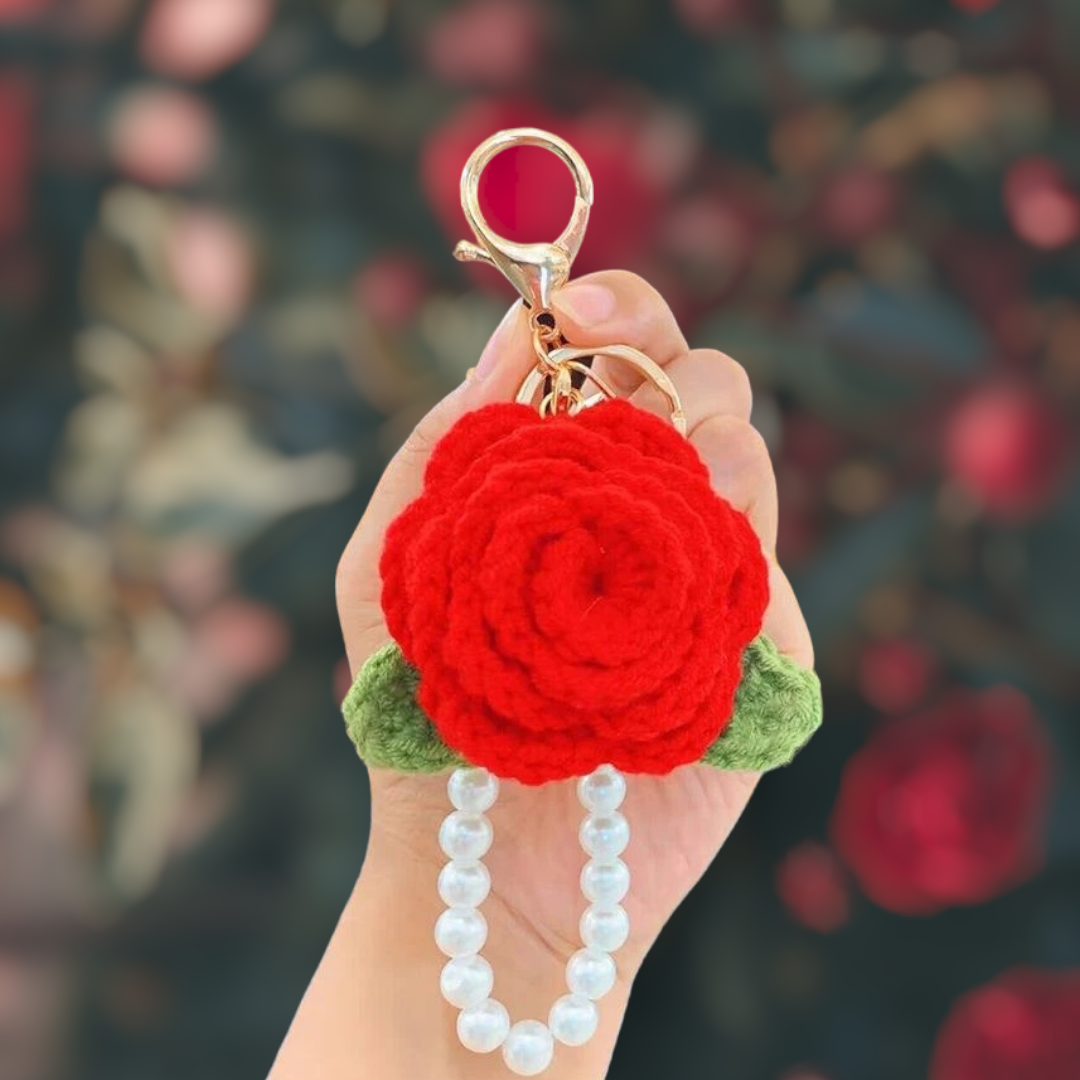 Crochet rose Keychain - Crochet rose Bag charm Gulyarn