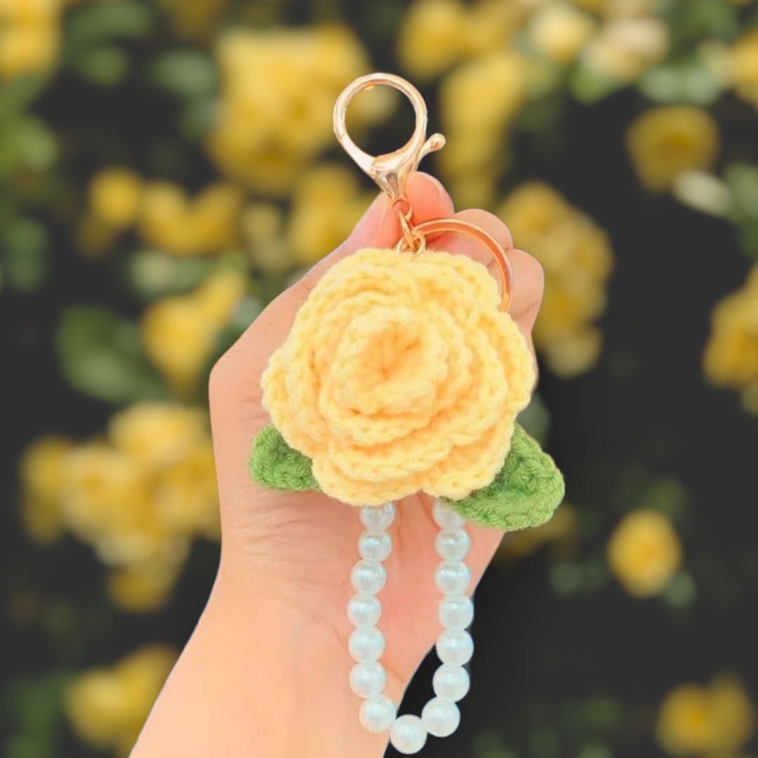 Crochet rose Keychain - Crochet rose Bag charm Gulyarn